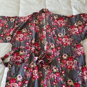 Grey Floral Robe - Monogram 'A'